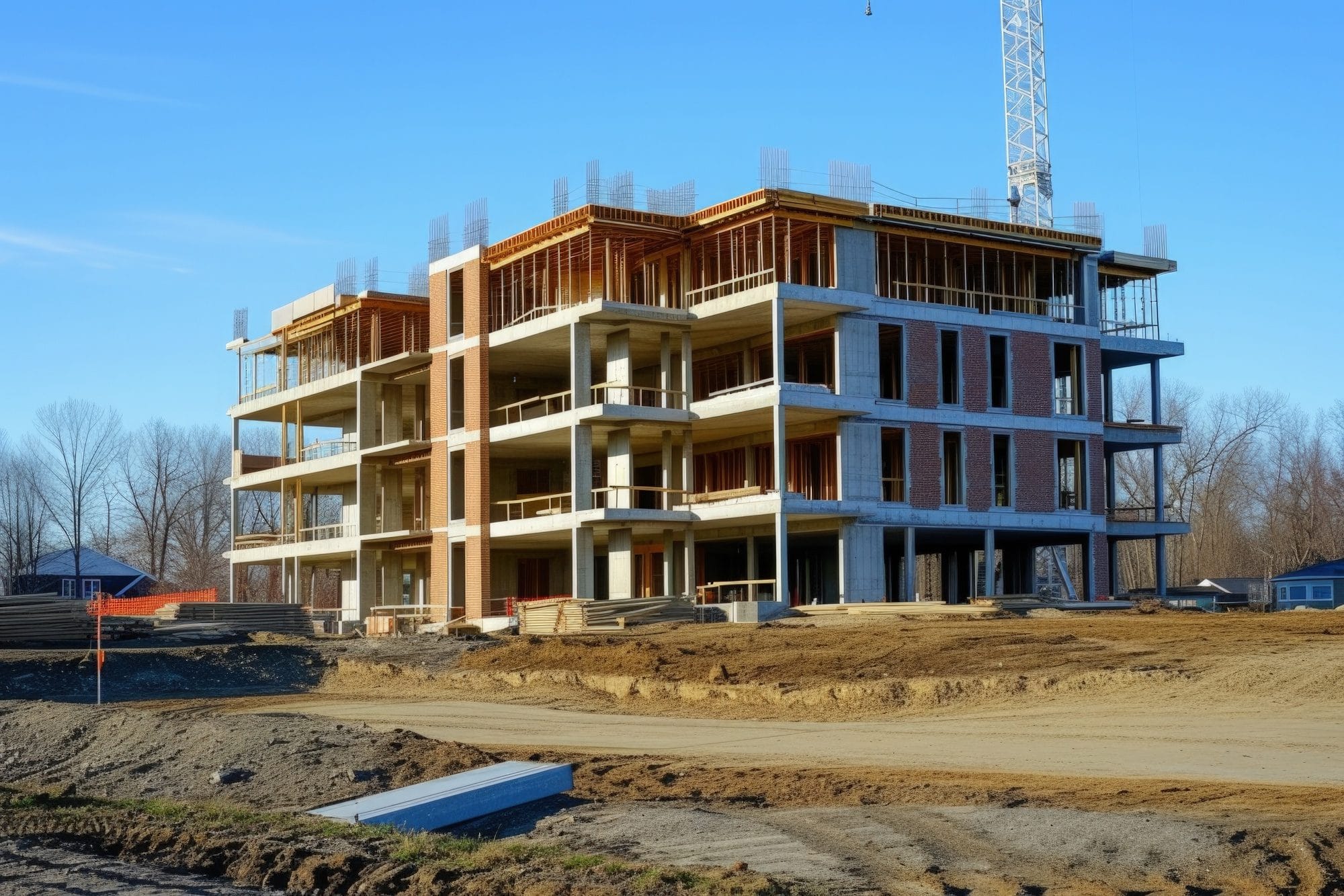 Construction site under a clear sky